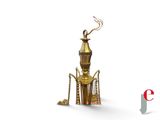 a gold statue with a bird on top of it
