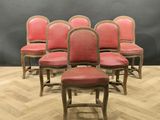 set of six antique french louis xvi style red leather dining chairs
