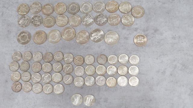 Pièces de monnaies en argent : 7x50 francs Hercule, 19 x 10 franc...