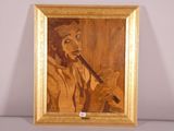 a picture of a painting of a man playing a flute