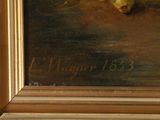 a painting of a vase of flowers on a table