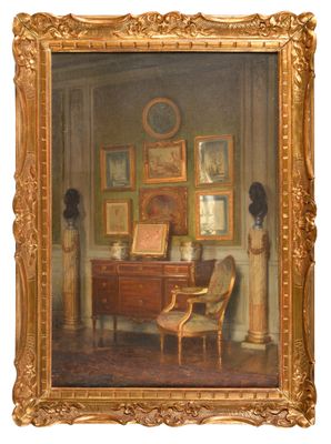an image of a painting of a room with a desk and a chair