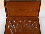 six spoons in a case on a table