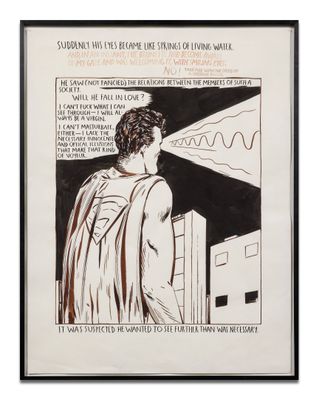 un dessin en noir et blanc représentant un homme vêtu d'un costume de Superman