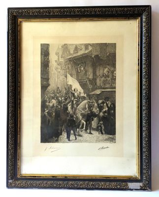 an old picture of a group of people on a city street