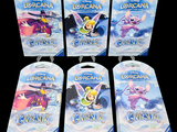 six lorcana pokemon trading cards are on display in front of a black background