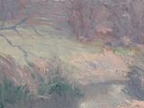 a painting of a river that is in the middle of a field