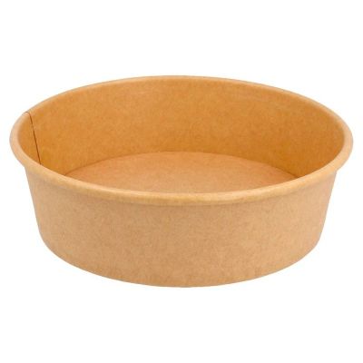 a brown paper bowl with a lid on a white background