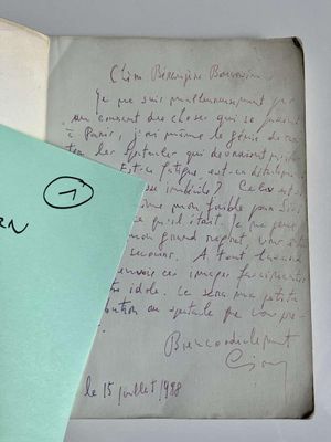 CIORAN, Emil (1911-1995). Pièce autographe signée, dans l'ou…