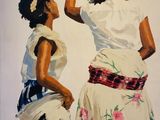 un tableau représentant deux femmes debout l'une à côté de l'autre