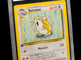 a close up of a pokemon card in a plastic case