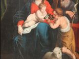 an image of a painting of a man and woman with a child and a dog