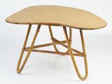 a small table with a wooden top on a white background