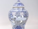 vase en porcelaine bleue et blanche avec couvercle et motif floral