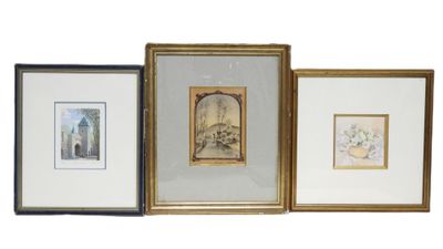 Réunion de trois tableaux : - École du XXe siècle. Nature mo… - Photo 1