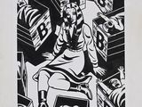 drawing of a man sitting on a chair surrounded by boxes of food
