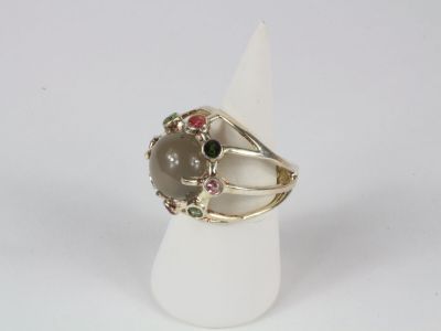 bague en argent sterling ornée de pierres multicolores et d'une pierre centrale
