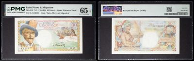 three different types of currency are on display in a display case