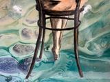 un tableau représentant un chat assis sur une chaise
