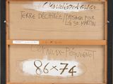 two pieces of cardboard with writing on them on a wooden surface