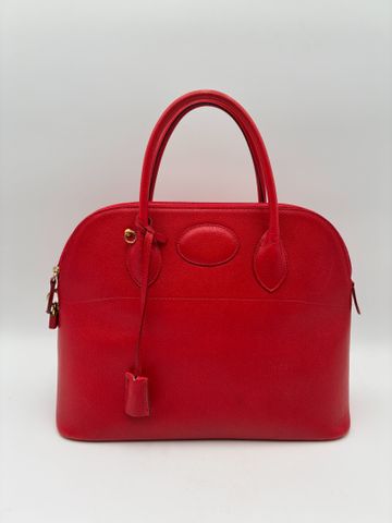 LANCEL Paris - Sac en cuir rouge de forme trapèze fermeture éclai...