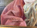 painting of a woman in a pink dress with a red shawl