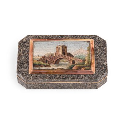an image of a small box with a painting of a bridge on it