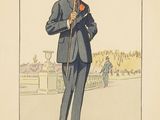 drawing of a man in a suit and top hat with a cane