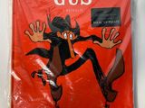 a close up of a red shirt with a cartoon character on it