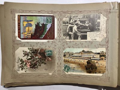 an open book with pictures of people and flowers on it