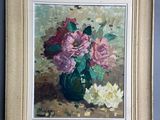 une peinture de fleurs dans un vase sur une table