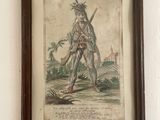 an old picture of a man with a sword in a frame