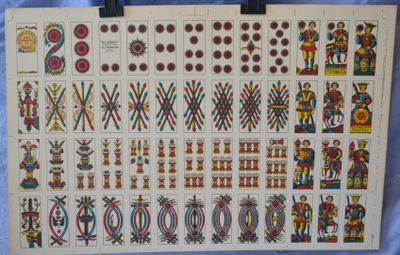 a large poster of a variety of different designs on a blue background
