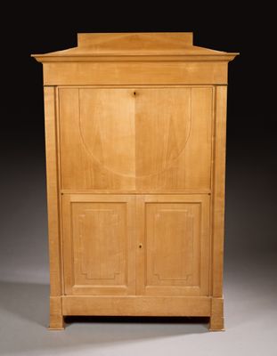 a wooden cabinet with two doors and a door on top of it