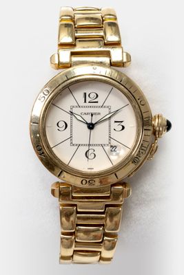 CARTIER. Montre "Pasha" en or. Ref : 1989. Boîtier rond. Cadran à fond - Photo 1