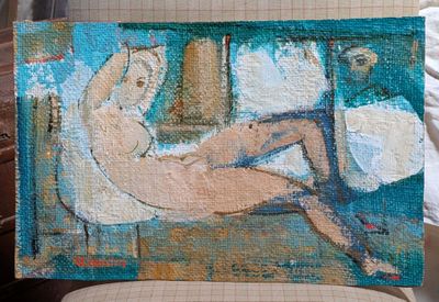 a painting of a nude woman sitting on a chair