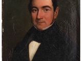 a painting of a man in a black suit and bow tie
