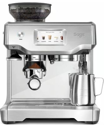 brevillel espresso coffee machine with grinder and coffee pot
