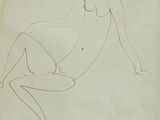 dessin représentant une femme nue assise par terre, les jambes croisées