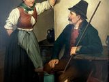 a painting of a man and a woman sitting in a room