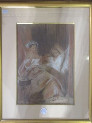 Pastel et rehauts sur papier "Les deux amies" signé en bas à…