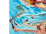 a painting of a woman swimming in a pool