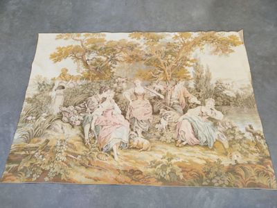 une ancienne tapisserie représentant un groupe de femmes dans un décor boisé