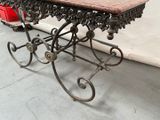 a table that has a marble top on it