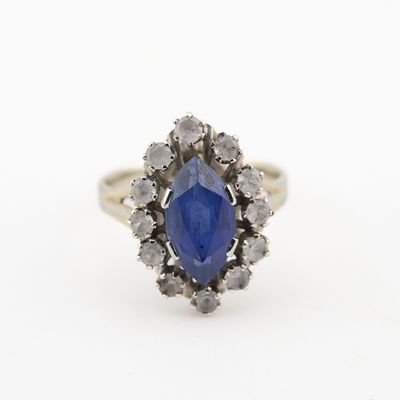 the person sapphire and diamond ring in 14k white gold