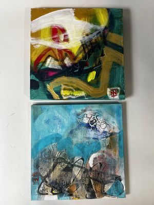 two paintings on a white surface one is a horse and the other is a horse