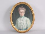 portrait of a woman in a white dress in a gold frame