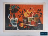 a picture of a painting of fruit and flowers in a basket