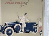 a picture of a vintage poster of a woman driving a car