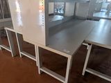 une pièce dans laquelle se trouvent plusieurs tables et chaises